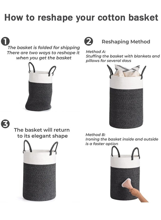 Arabest 58L Large Woven Laundry Hamper, Tall Cotton Rope Storage Basket, Jute Baby Nursery Hamper for Blankets, Toys and Clothes in Bedroom and Living Room Organizing - Image 4