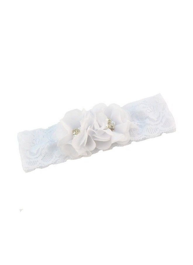 JustMyDress Baby Girls Lace Headband With Double Chiffon Flowers Pearl Hairband Headwrap Ja68 (White)  - Image 2