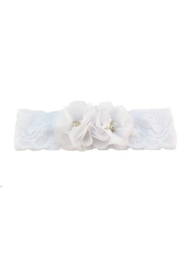 JustMyDress Baby Girls Lace Headband With Double Chiffon Flowers Pearl Hairband Headwrap Ja68 (White)  - Image 3