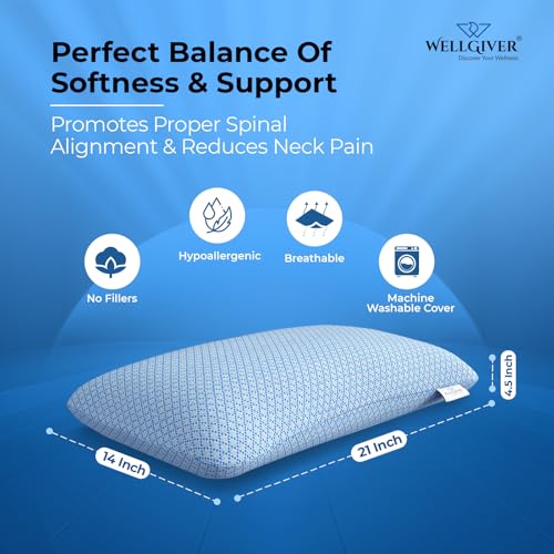 WELLGIVER Ergonomic Memory Foam Pillow for Neck Pain | 2 Years Warranty | 21 x 14 x 4.5 Inch | Orthopedic Pillow for Side Sleeping | Removable Washable Jacquard Blue Cover | Pack of 2 - Image 2