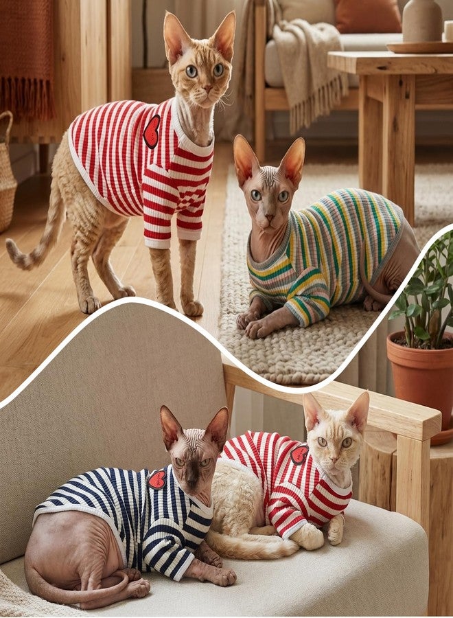 DENTRUN Hairless Cats Shirt Breathable Cat Daily Wear Clothes Stripe Vest Adorable Pajamas Jumpsuit Soft & Skin-Friendly - Image 5