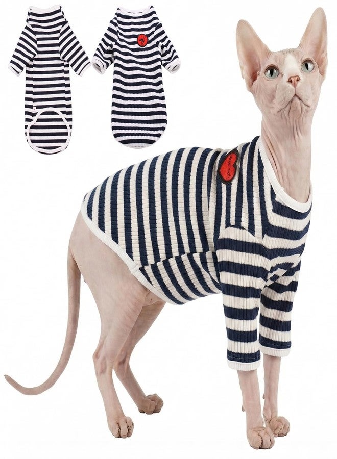 DENTRUN Hairless Cats Shirt Breathable Cat Daily Wear Clothes Stripe Vest Adorable Pajamas Jumpsuit Soft & Skin-Friendly - Image 1