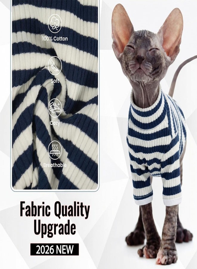DENTRUN Hairless Cats Shirt Breathable Cat Daily Wear Clothes Stripe Vest Adorable Pajamas Jumpsuit Soft & Skin-Friendly - Image 3