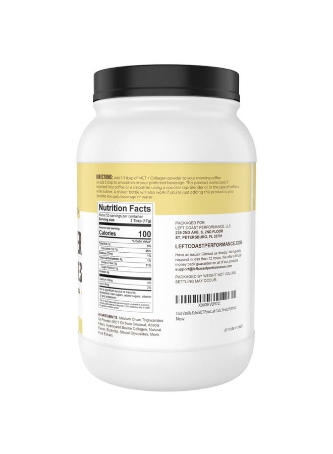 Left Coast Performance 32oz Vanilla Keto MCT Powder + Collagen + Prebiotic Acacia Fibre. MCT Creamer. MCT Oil Powder from Coconuts. MCT Collagen Powder, Grass Fed, Perfect for Keto, 0 Net Carb, Stevia, Erythritol - Image 2