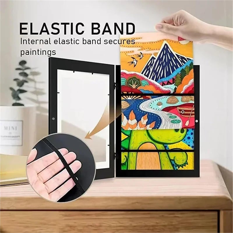 Simple Wooden Flap Photo Frame A3/A4 Framed Picture DIYChildren's Exhibition Of Paintings Home Decoration Storage Rack for Photo(Dark brown,A4) - Image 4