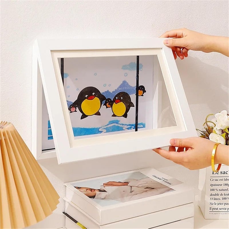 Simple Wooden Flap Photo Frame A3/A4 Framed Picture DIYChildren's Exhibition Of Paintings Home Decoration Storage Rack for Photo(Dark brown,A4) - Image 2