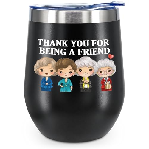 ATHAND Golden Girls Gifts,Thank You for Being A Friend Mug,Golden Girls Merchandise Tumbler Gifts for Best Friend,12oz Wine Tumbler With Lid (Black) - Image 1