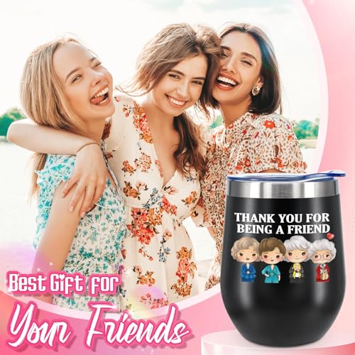 ATHAND Golden Girls Gifts,Thank You for Being A Friend Mug,Golden Girls Merchandise Tumbler Gifts for Best Friend,12oz Wine Tumbler With Lid (Black) - Image 2