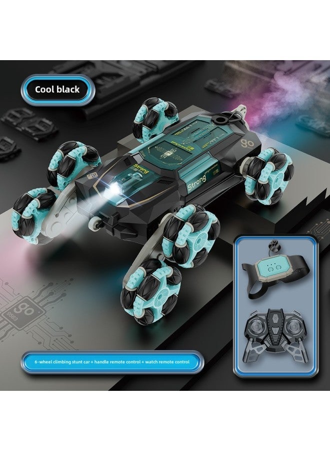 Special For Eight-wheel Stunt Car Spray Light Music Swing Arm Dump Drift Climbing Remote Control Car Children's Toys-Color:Cool Black - Six-wheel Spray Swing Arm Stunt Car (dual Remote Control)  - Image 1