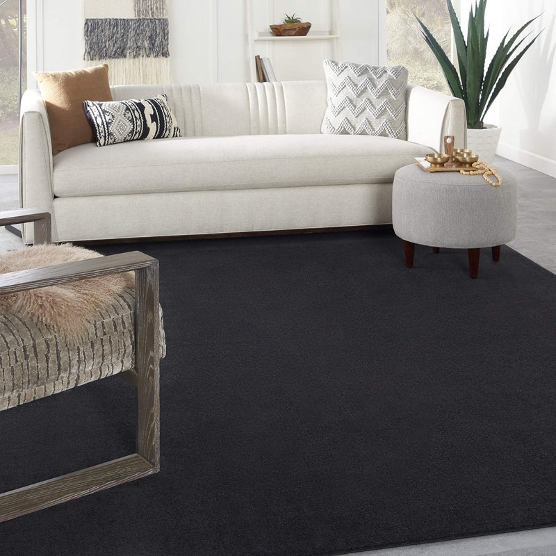 Nourison Essentials Solid Contemporary Black 7 X 10 Area Rug 7 X 10