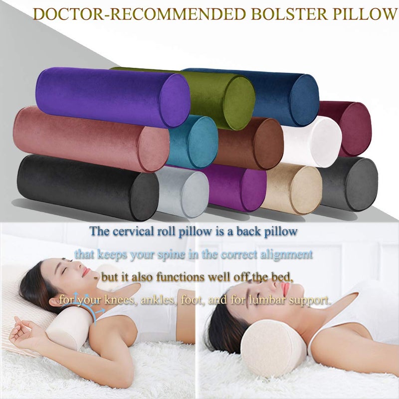 Tinbolunce Memory Foam Roll Pillow for Knee/Leg/Neck - Full Moon Bolster/Round Cylinder Pillow for Sleeping on Side or Back - Removable Cooling Cover Length 18" x 6" Diameter (Burgundy Wine) - Image 2