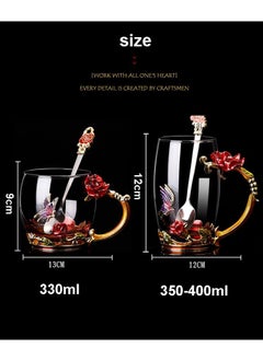 NIBEMINENT Exquisite enamel color carved designs glass cup with lid flower tea cup 350ml  - Image 3