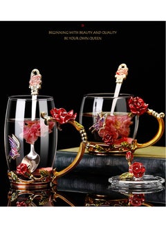 NIBEMINENT Exquisite enamel color carved designs glass cup with lid flower tea cup 350ml  - Image 2