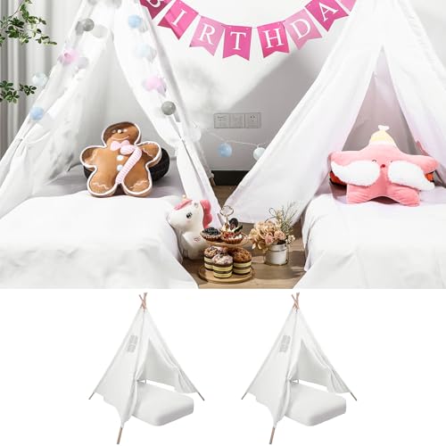 Syhood 2 Pack Inflatable Bed Teepee Tent Sets Include Portable Flocked Airbed Mattress Foldable Play Tents and White Flat Sheets for Indoor Outdoor Camping Birthday Gifts - Image 1