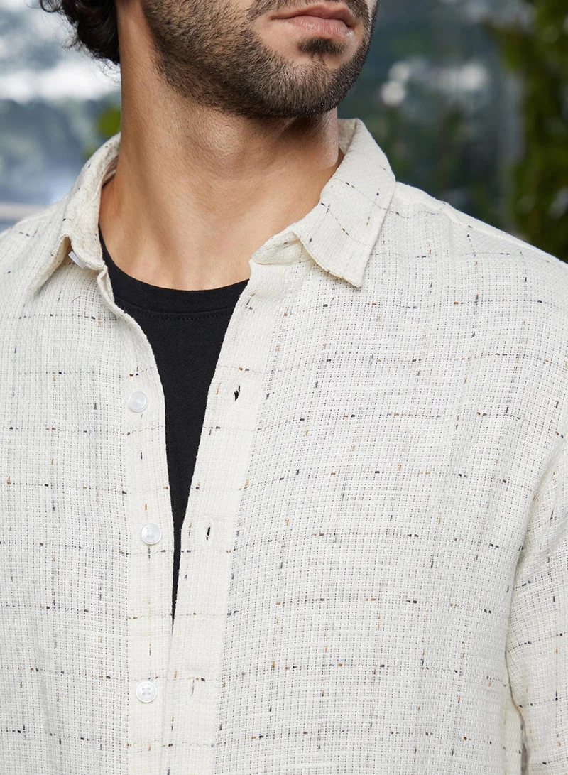 Campus Sutra Men's Off-White Ditsy Grid Shirt