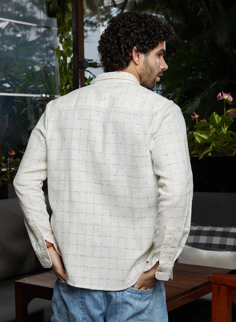 Campus Sutra Men's Off-White Ditsy Grid Shirt