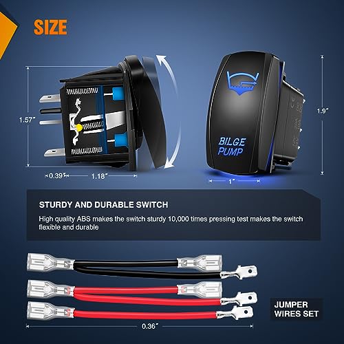 Nilight Bilge Pump Rocker Switch Led Light Bar 5 Pin Laser On Off SPST 20A/12V 10A/24V Blue for Marine Fishing Boat Yacht Caravan Vessel RV Camper - Image 2
