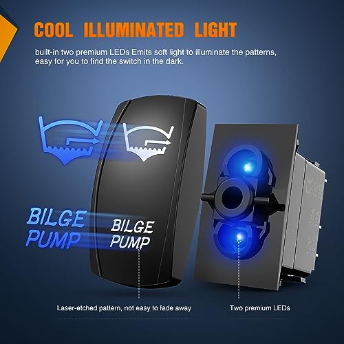 Nilight Bilge Pump Rocker Switch Led Light Bar 5 Pin Laser On Off SPST 20A/12V 10A/24V Blue for Marine Fishing Boat Yacht Caravan Vessel RV Camper - Image 4