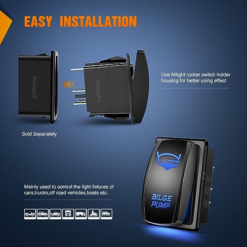 Nilight Bilge Pump Rocker Switch Led Light Bar 5 Pin Laser On Off SPST 20A/12V 10A/24V Blue for Marine Fishing Boat Yacht Caravan Vessel RV Camper - Image 5