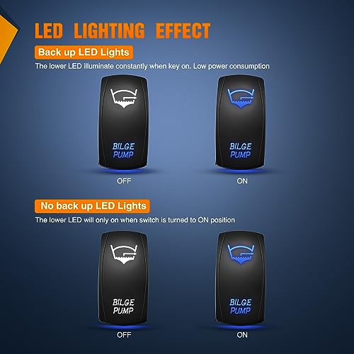 Nilight Bilge Pump Rocker Switch Led Light Bar 5 Pin Laser On Off SPST 20A/12V 10A/24V Blue for Marine Fishing Boat Yacht Caravan Vessel RV Camper - Image 3