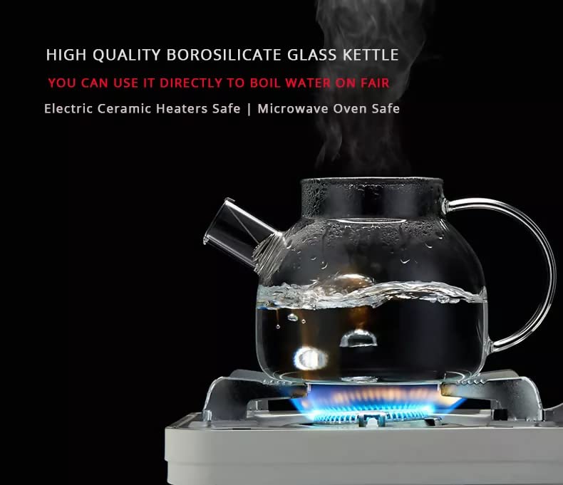 ZROY ENTERPRISE 1L Borosilicate Glass Transparent Teapot | Stovetop Kettle with Bamboo Lid and Removable Filter Spout | Perfect for Tea and Coffee (ZROY - 08) - Image 2