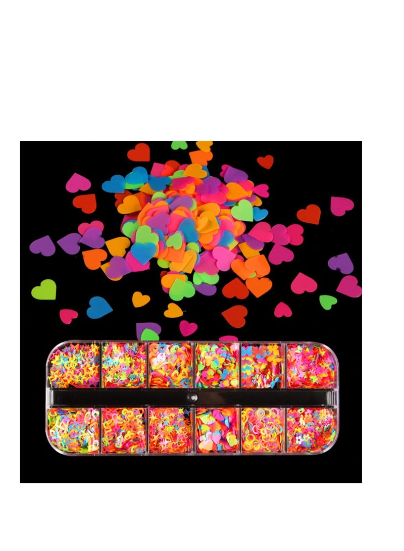 SYOSI Luminous Nail Art Sequins, Fluorescent 3D Nail Glitter Flakes Design, Butterfly Flowers Stars Heart Letters Nail Decorations Holographic Acrylic Supplies Accessories False Nails Manicure Confetti Kit  - Image 4