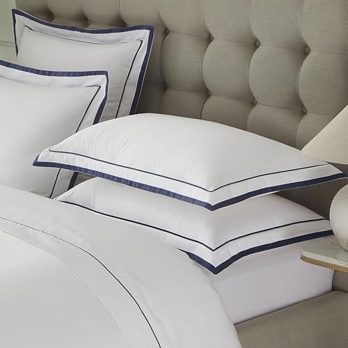 Ranznaz White Euro Pillow Shams Set of 2, 100% Cotton Euro Sham Covers with Navy Embroidered Double Border, 400TC Sateen Weave Elegant Luxury Hotel Decorative Pillow Cases for Bedding, 26x26 Inches - Image 5
