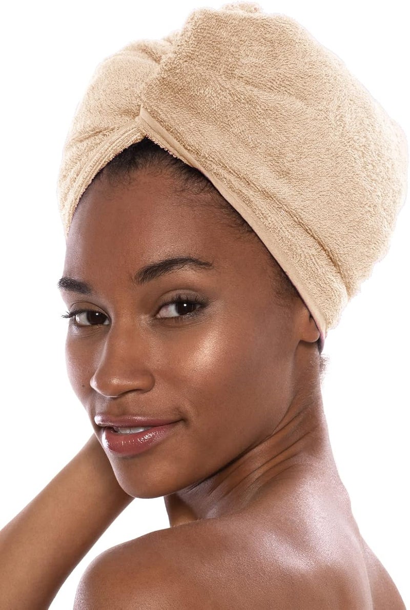 TexereSilk Womens Rayon and Cotton Terry Hair Towel  Lightweight Absorbent Quick Drying Hair Wrap for Thick and Curly Hair Tya Almond Buff U