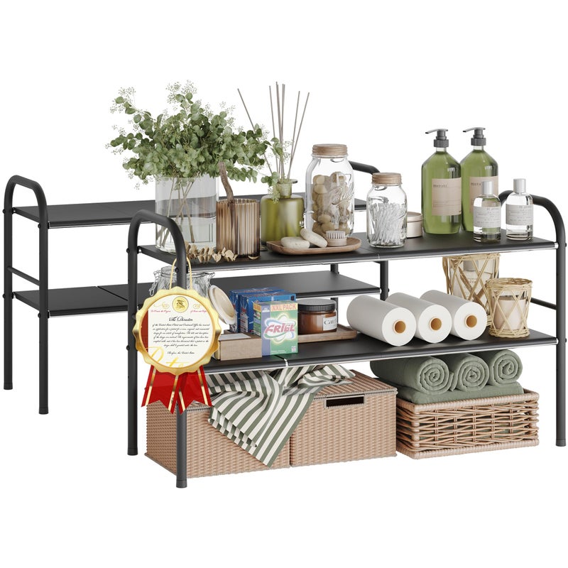 NETEL 2 Pack Under Sink Organizers and StorageExpandable Under Cabinet Organizer Shelf with 8 Removable PanelsExpandable Shelf for CupboardKitchenBathroomShoe Storage Rack