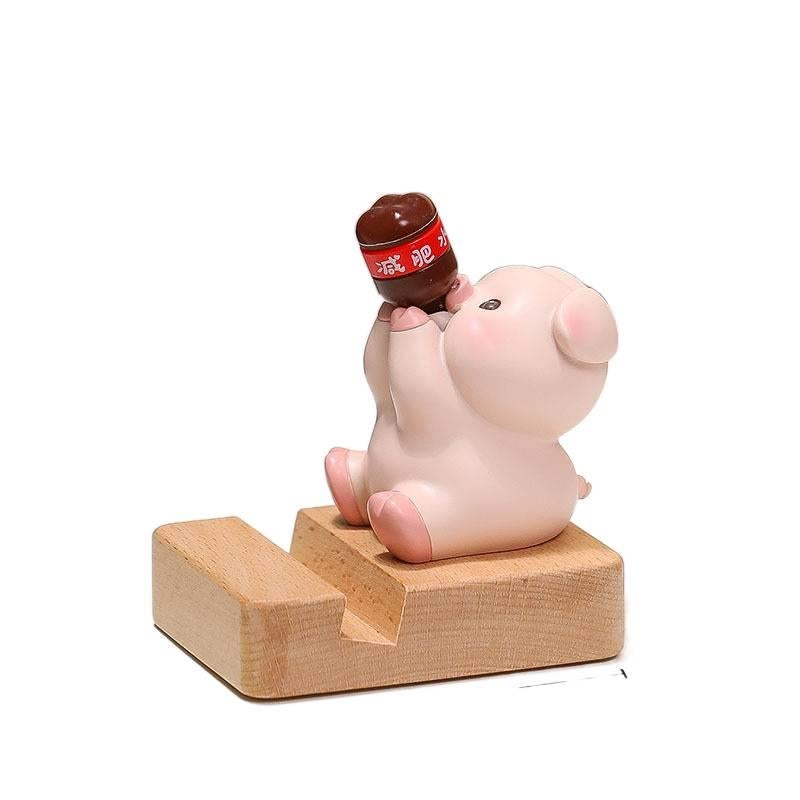 Phone Holder Cartoon Pig Desk Decoration in Black for Phone and Tablet Fit for Travel - Image 1