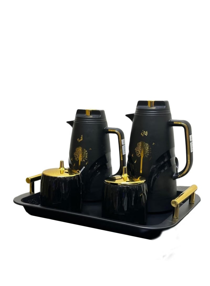 باصرة طقم 5 قطع ترامس الشاي والقهوة مع صينية تقديم وعلبة سكرية وعلبة تمرية الاسطورة