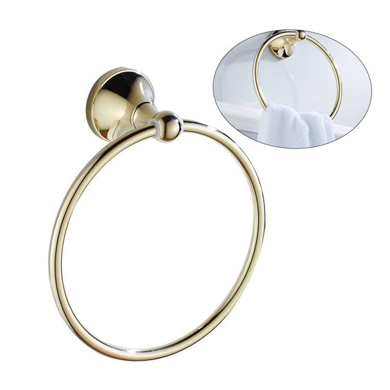 Antique Brushed Brass Towel Ring Round Pendant Bathroom Hardware - Image 3