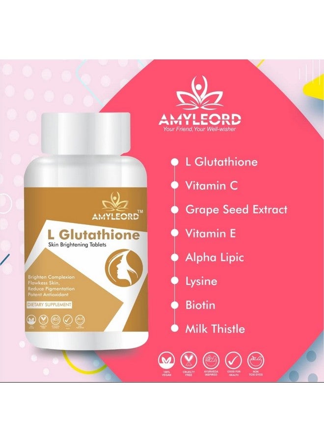 AMYLEORD Amyleord L - Glutathione Tablets 1000mg with Vitamin C & E, Biotin, Milk Thistle, Grape Seed Extract for Help to Skin Glow and Hydration - 60 Tablets (Golden White)