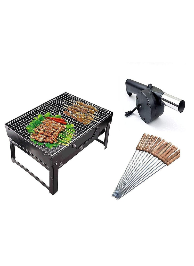 DIVHUK DIVHUK Folding Portable Barbeque Grill Toaster Charcoal BBQ Grill Home Barbecue Charcoal Grill BBQ Tandoori Chicken Stand for Indoor and Outdoor Garden Traveling Cooking use with 12 Pcs Barbecue Skewers and Air Blower Fan BBQ Combo  - Image 1