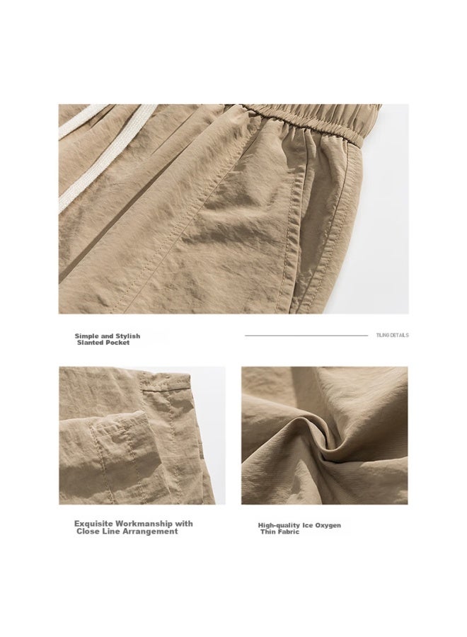 Wassup Sohot Men's Summer Ice Silk Cool Feeling Work Pants Men's Trendy Casual Cropped Pants Black M - Image 4