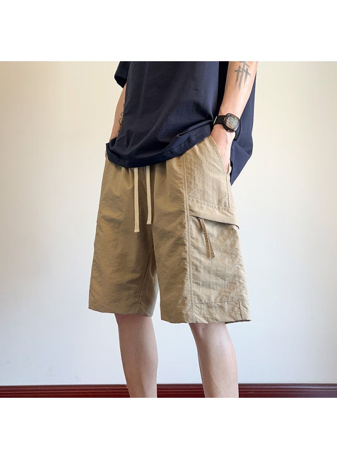 Wassup Sohot Men's Summer Ice Silk Cool Feeling Work Pants Men's Trendy Casual Cropped Pants Black M - Image 2