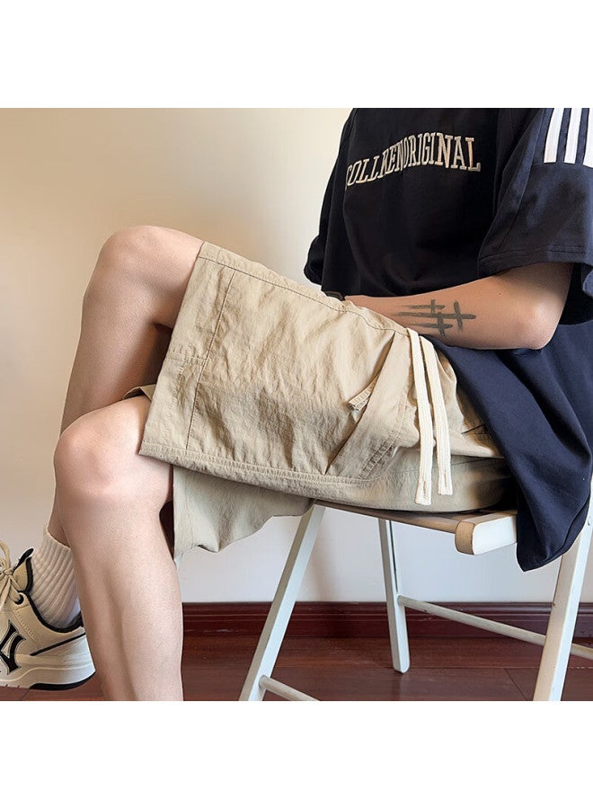 Wassup Sohot Men's Summer Ice Silk Cool Feeling Work Pants Men's Trendy Casual Cropped Pants Black M - Image 3