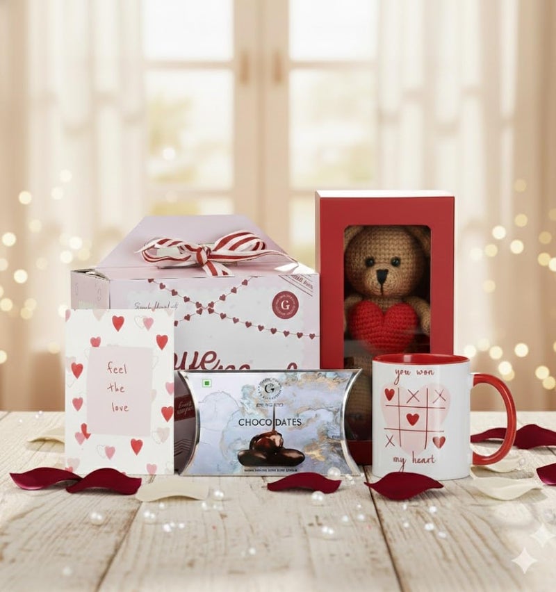 THE GIFT STUDIO.COM Valentine Gift Hamper – Love Mail Bento Box with Soft Teddy, "You Won My Heart" Mug, Chocodate & "Feel The Love" Greeting Card | Romantic Gift for Anniversary, Wedding, Engagement & Valentine Gifts for Couples - Image 2