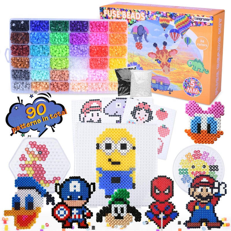 Longruner AUKUYEE Longruner 10000 36 Colors Fuse Beads Kit 5mm DIY Art Craft Toys for Kids with 4 Pegboards 60 30 Pattern Paper B 10000pcs - Image 2