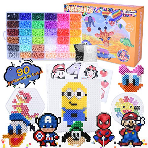 Longruner AUKUYEE Longruner 10000 36 Colors Fuse Beads Kit 5mm DIY Art Craft Toys for Kids with 4 Pegboards 60 30 Pattern Paper B 10000pcs - Image 1