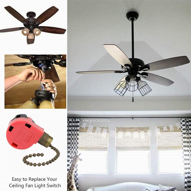 DAYONE ZE-268S1 Ceiling Fan Switch Zing Ear 3 Speed 4 Wire Pull Chain Control Replacement for Fans, Wall Lamps, Cabinet Light, Antique 2PCS - Image 4