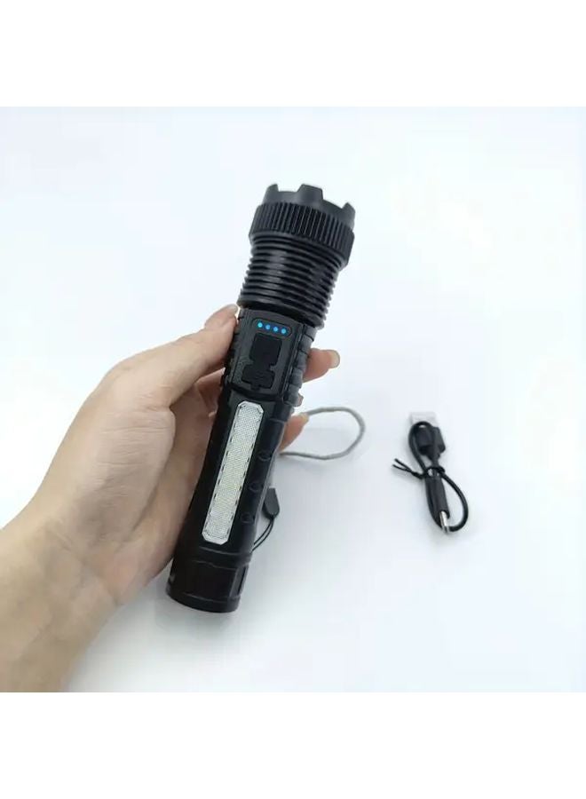 Ac 2pc Black LED Ultra Bright Flashlight With Side Lights Adjustable Focus USB Charging - Image 1