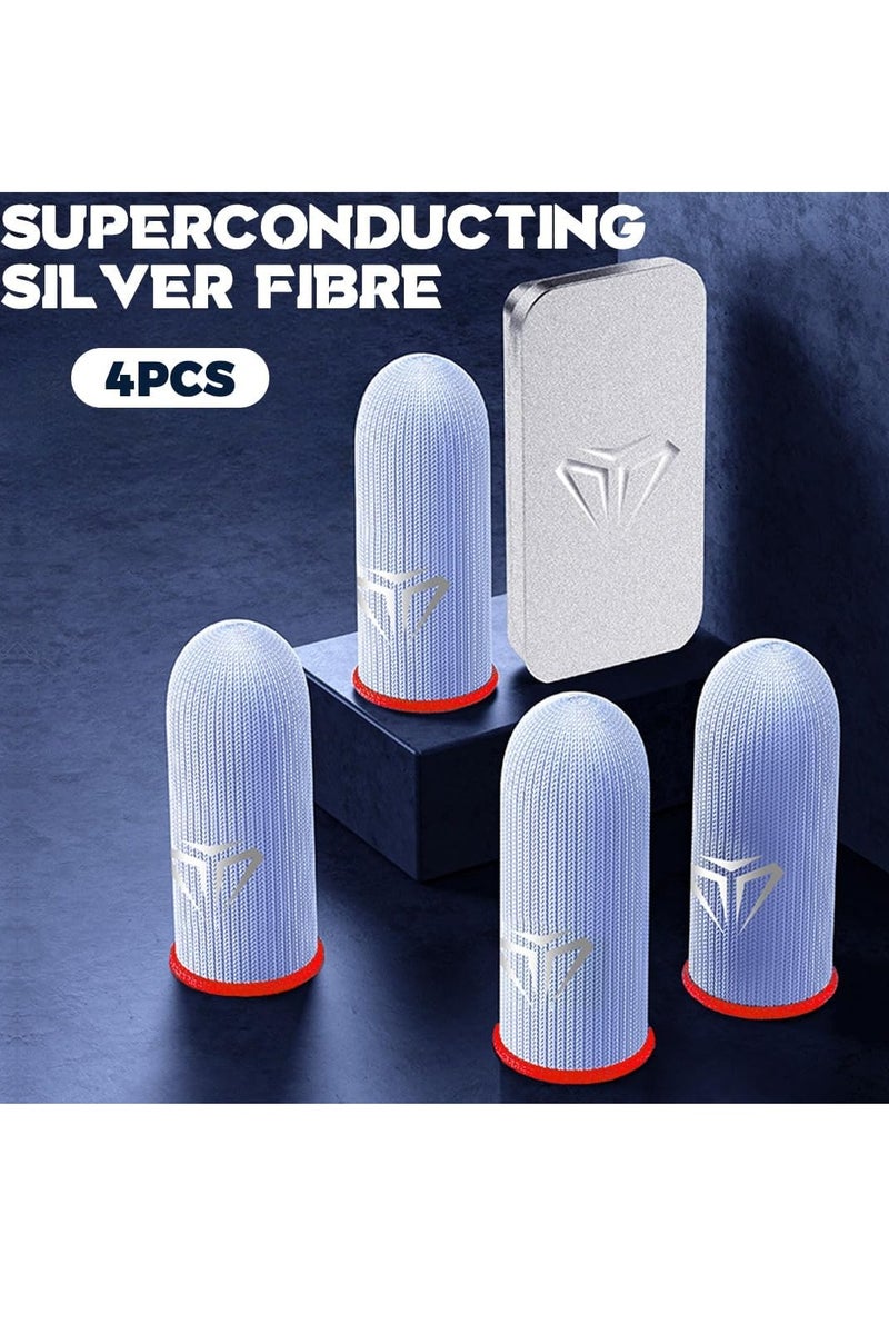 4-Pieces Gaming Finger Gloves Paired With A Metal Storage Box，100% Visible Silver Fibers,Just Right Pressure/Breathable/Sweatproof - Image 3