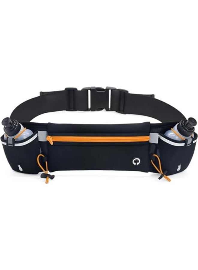 Running Belt with Water Bottles, Hydration Belt for Men and Women, Water Bottle Holder Running Pouch Belt, Fits 6.5 inches Phones, Waist Pack for Running Hiking Climbing