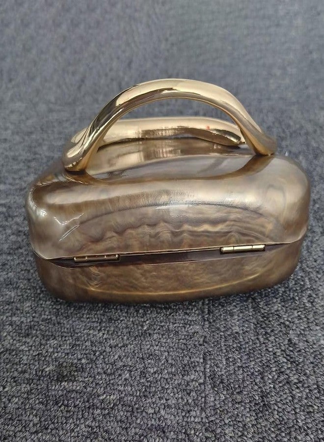 CUXVA Acrylic Clutch Purse for Women Classic Round Acrylic Evening Handbag Vintage Metal Handlebars Bag for Wedding Party Prom, Bronze - Image 2