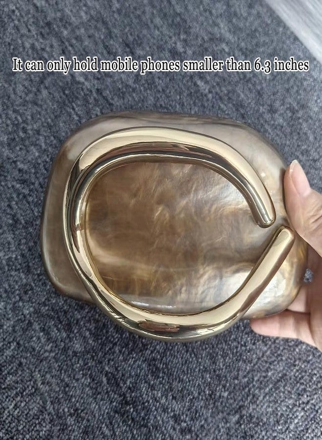 CUXVA Acrylic Clutch Purse for Women Classic Round Acrylic Evening Handbag Vintage Metal Handlebars Bag for Wedding Party Prom, Bronze - Image 4