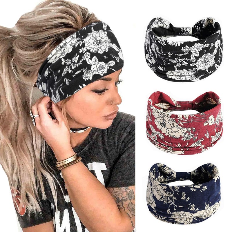 K-Elewon 3 Pack Women Wide Elastic Head Wrap Headband Sports yoga Hair Band(3 Pack(A07)) - Image 5