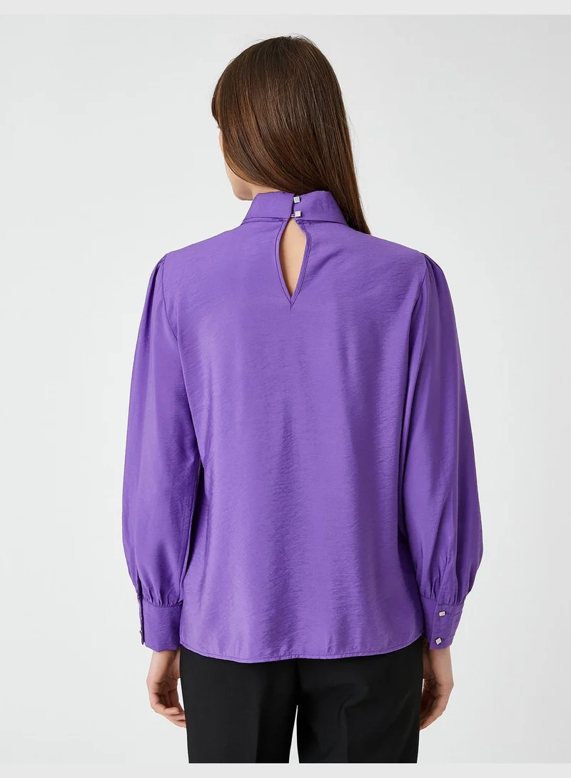كوتون Long Sleeve Neck Detail Satin Blouse