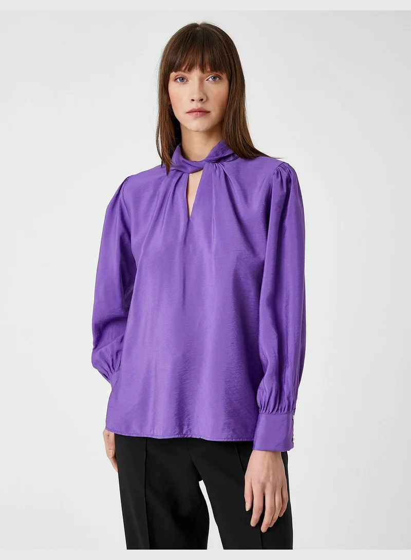 كوتون Long Sleeve Neck Detail Satin Blouse