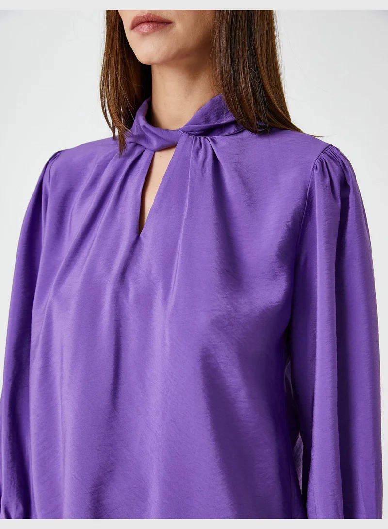 كوتون Long Sleeve Neck Detail Satin Blouse